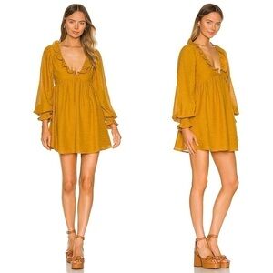 Tularosa | Phinea | Swiss Dot Long Sleeve Mini Dress in Mustard | size XXS
